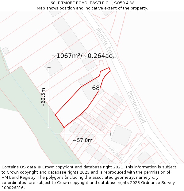 68, PITMORE ROAD, EASTLEIGH, SO50 4LW: Plot and title map