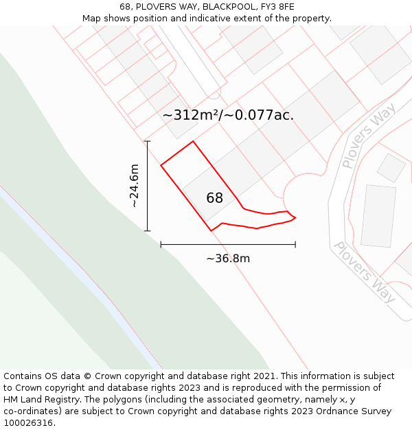 68, PLOVERS WAY, BLACKPOOL, FY3 8FE: Plot and title map