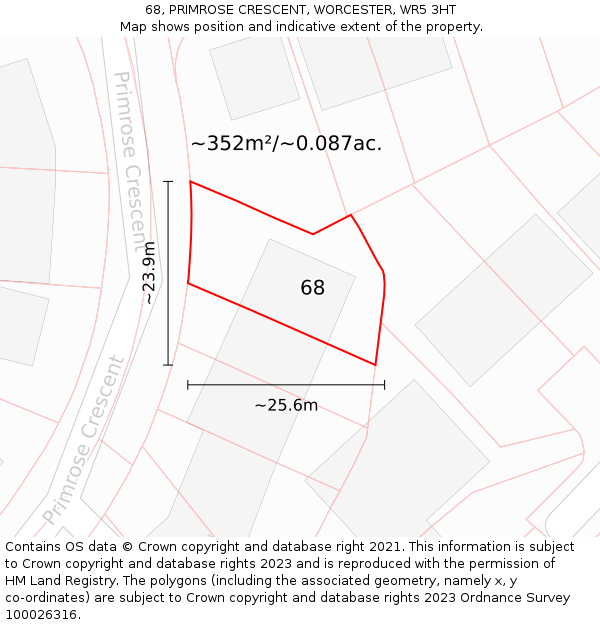 68, PRIMROSE CRESCENT, WORCESTER, WR5 3HT: Plot and title map
