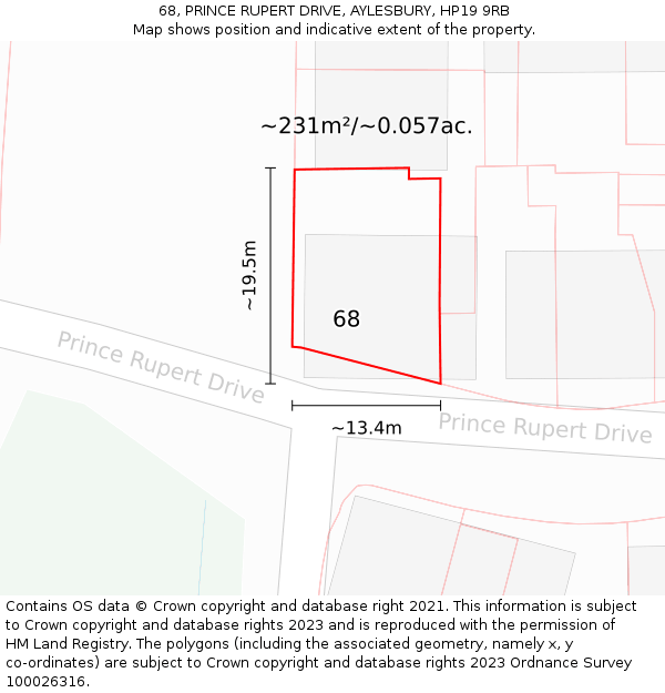68, PRINCE RUPERT DRIVE, AYLESBURY, HP19 9RB: Plot and title map
