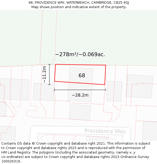 68, PROVIDENCE WAY, WATERBEACH, CAMBRIDGE, CB25 9QJ: Plot and title map