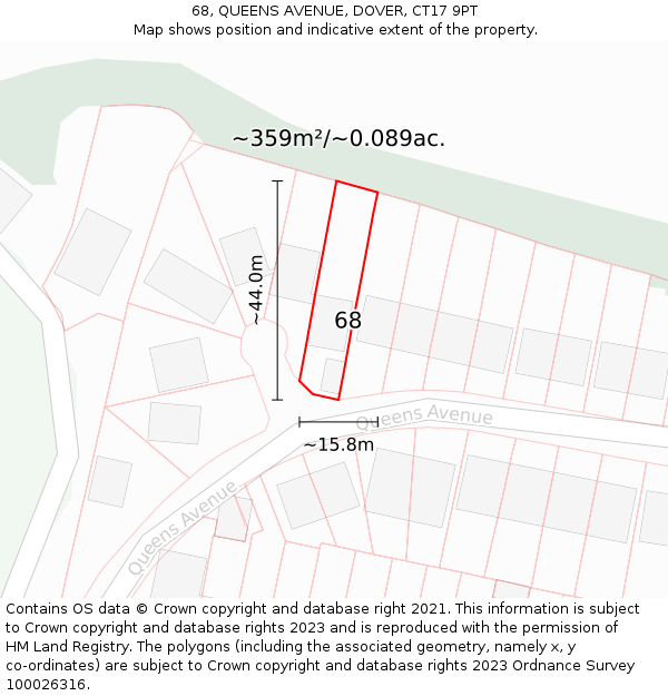 68, QUEENS AVENUE, DOVER, CT17 9PT: Plot and title map