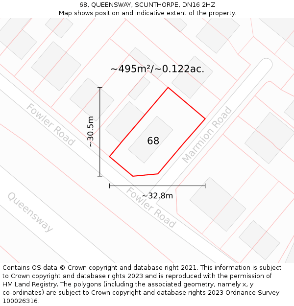 68, QUEENSWAY, SCUNTHORPE, DN16 2HZ: Plot and title map