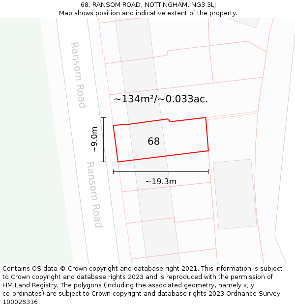 68, RANSOM ROAD, NOTTINGHAM, NG3 3LJ: Plot and title map