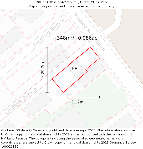 68, READING ROAD SOUTH, FLEET, GU52 7SD: Plot and title map