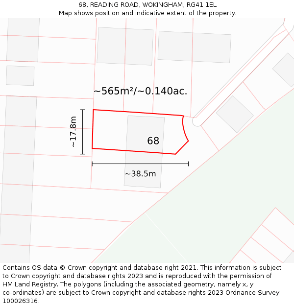 68, READING ROAD, WOKINGHAM, RG41 1EL: Plot and title map
