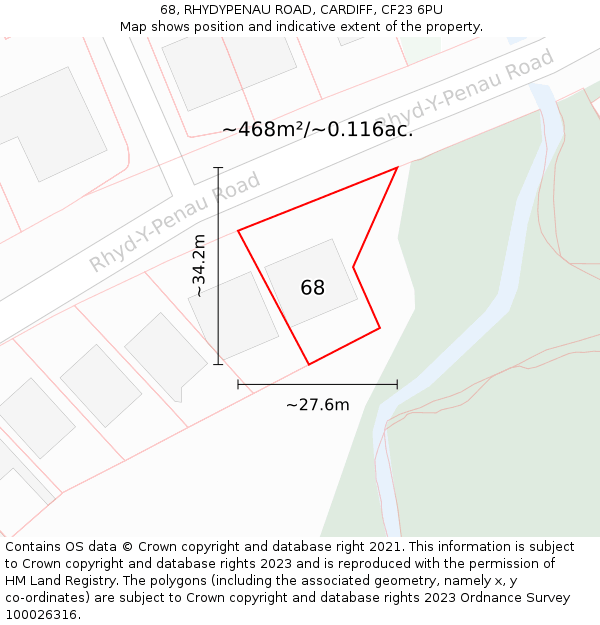 68, RHYDYPENAU ROAD, CARDIFF, CF23 6PU: Plot and title map