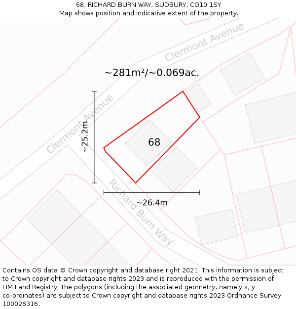 68, RICHARD BURN WAY, SUDBURY, CO10 1SY: Plot and title map