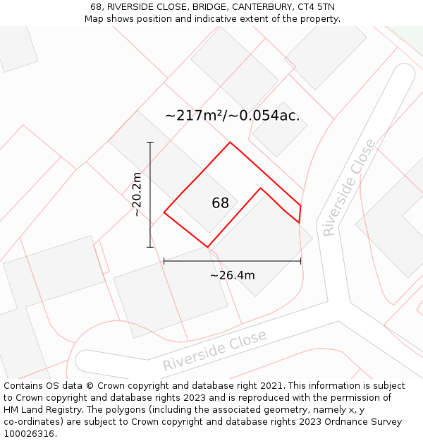 68, RIVERSIDE CLOSE, BRIDGE, CANTERBURY, CT4 5TN: Plot and title map