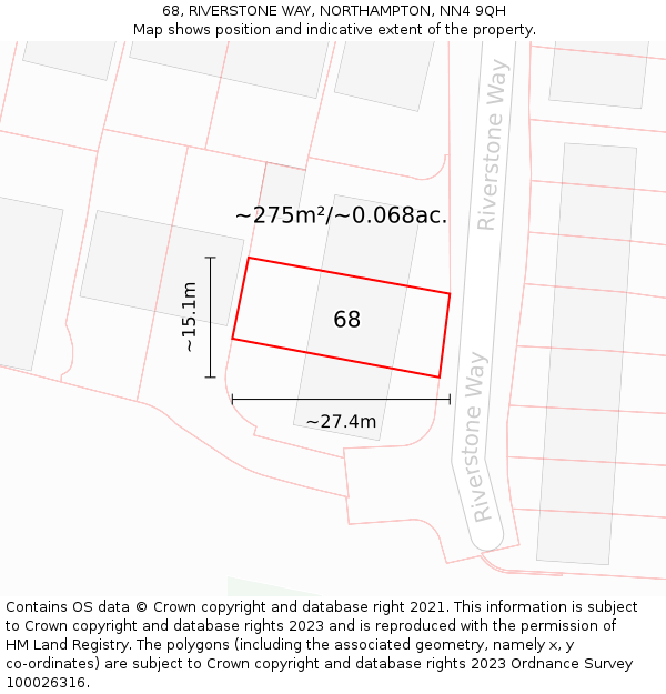 68, RIVERSTONE WAY, NORTHAMPTON, NN4 9QH: Plot and title map