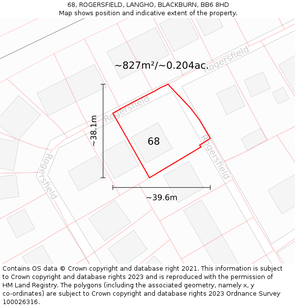 68, ROGERSFIELD, LANGHO, BLACKBURN, BB6 8HD: Plot and title map