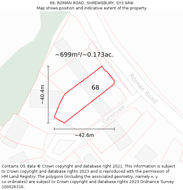 68, ROMAN ROAD, SHREWSBURY, SY3 9AW: Plot and title map