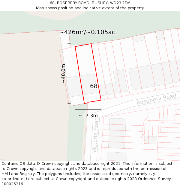 68, ROSEBERY ROAD, BUSHEY, WD23 1DA: Plot and title map
