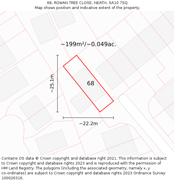 68, ROWAN TREE CLOSE, NEATH, SA10 7SQ: Plot and title map