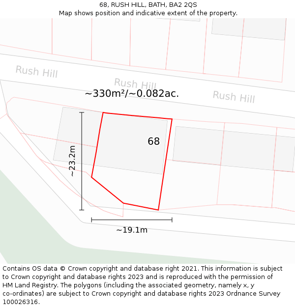 68, RUSH HILL, BATH, BA2 2QS: Plot and title map