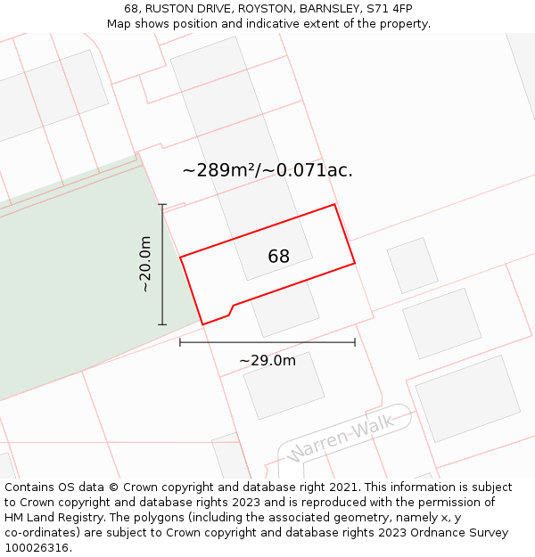 68, RUSTON DRIVE, ROYSTON, BARNSLEY, S71 4FP: Plot and title map