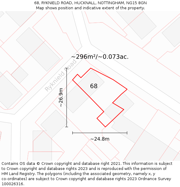 68, RYKNIELD ROAD, HUCKNALL, NOTTINGHAM, NG15 8GN: Plot and title map