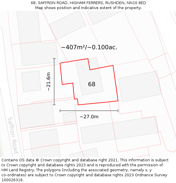68, SAFFRON ROAD, HIGHAM FERRERS, RUSHDEN, NN10 8ED: Plot and title map
