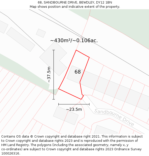 68, SANDBOURNE DRIVE, BEWDLEY, DY12 1BN: Plot and title map