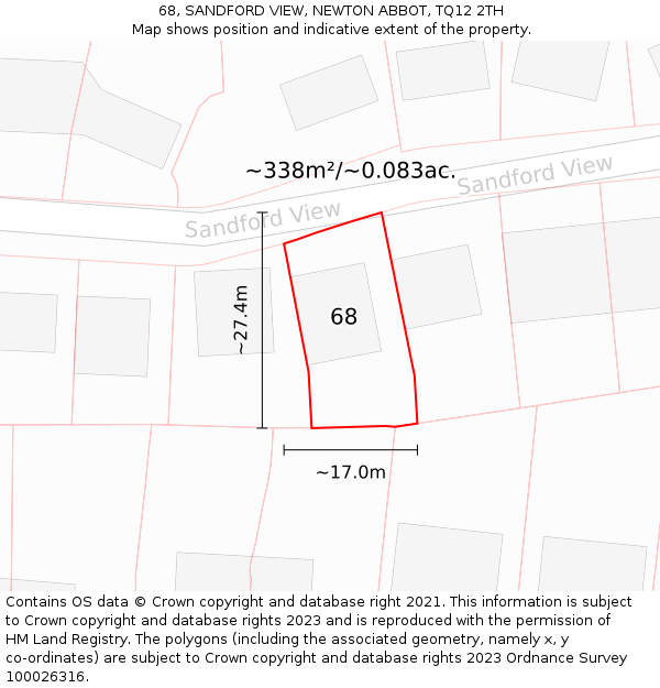 68, SANDFORD VIEW, NEWTON ABBOT, TQ12 2TH: Plot and title map