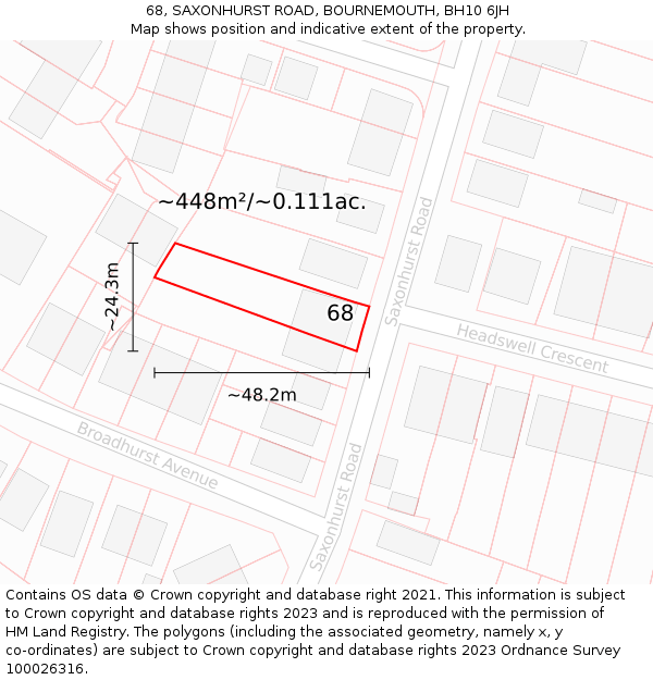 68, SAXONHURST ROAD, BOURNEMOUTH, BH10 6JH: Plot and title map