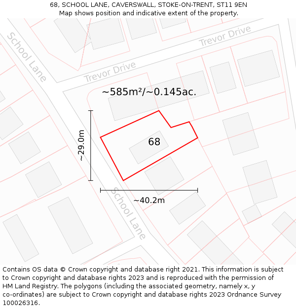 68, SCHOOL LANE, CAVERSWALL, STOKE-ON-TRENT, ST11 9EN: Plot and title map