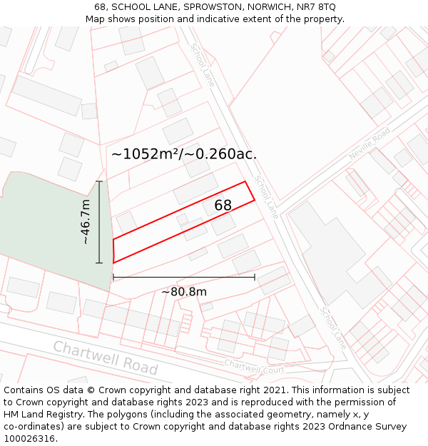 68, SCHOOL LANE, SPROWSTON, NORWICH, NR7 8TQ: Plot and title map