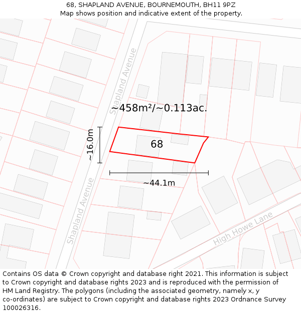 68, SHAPLAND AVENUE, BOURNEMOUTH, BH11 9PZ: Plot and title map
