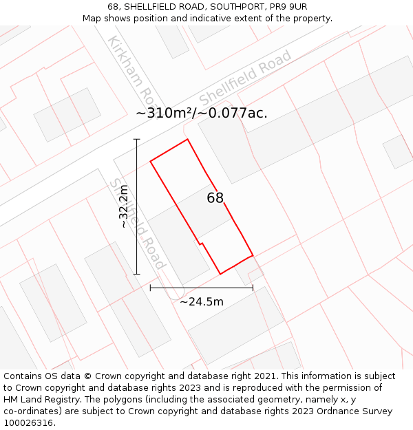 68, SHELLFIELD ROAD, SOUTHPORT, PR9 9UR: Plot and title map