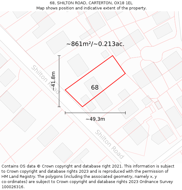 68, SHILTON ROAD, CARTERTON, OX18 1EL: Plot and title map