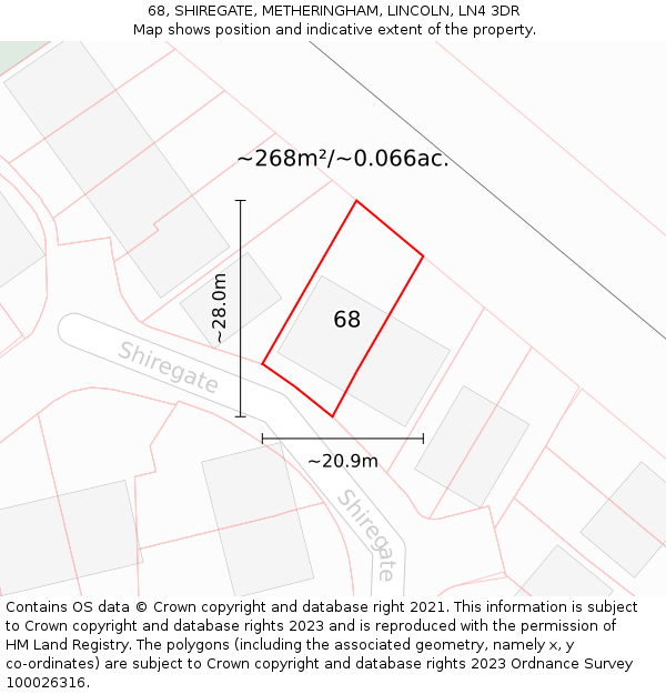 68, SHIREGATE, METHERINGHAM, LINCOLN, LN4 3DR: Plot and title map