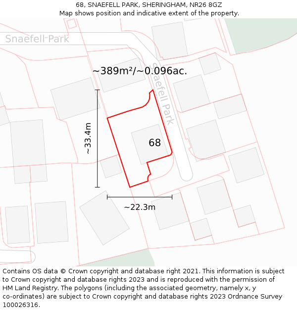 68, SNAEFELL PARK, SHERINGHAM, NR26 8GZ: Plot and title map