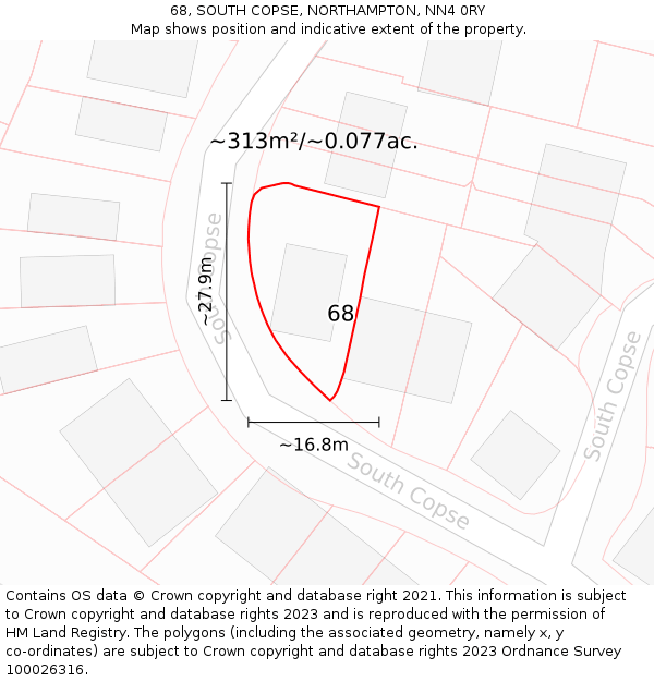 68, SOUTH COPSE, NORTHAMPTON, NN4 0RY: Plot and title map