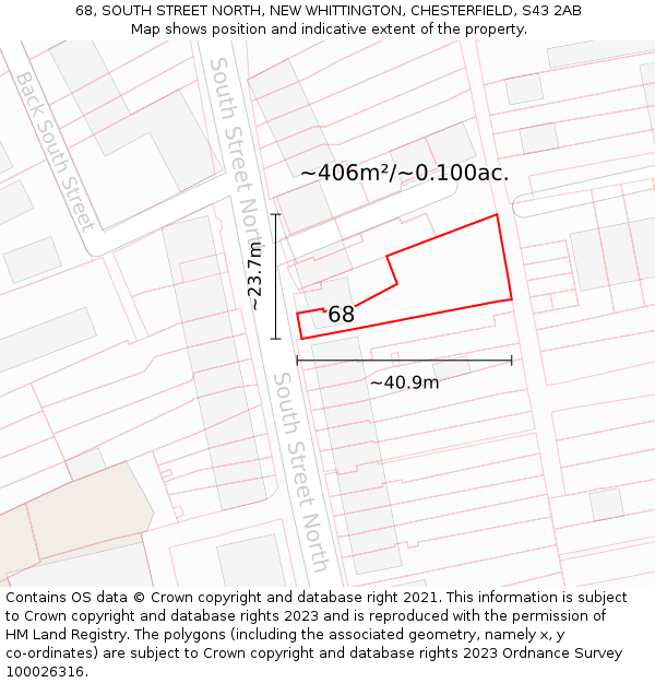 68, SOUTH STREET NORTH, NEW WHITTINGTON, CHESTERFIELD, S43 2AB: Plot and title map