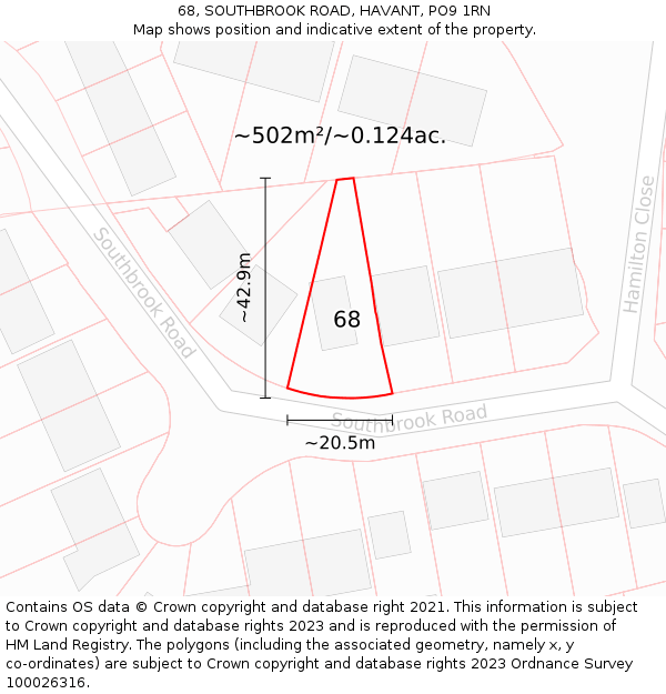 68, SOUTHBROOK ROAD, HAVANT, PO9 1RN: Plot and title map