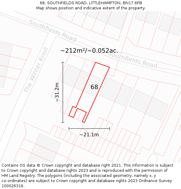 68, SOUTHFIELDS ROAD, LITTLEHAMPTON, BN17 6PB: Plot and title map
