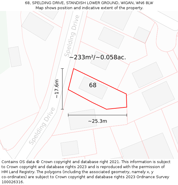 68, SPELDING DRIVE, STANDISH LOWER GROUND, WIGAN, WN6 8LW: Plot and title map