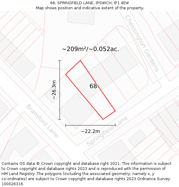 68, SPRINGFIELD LANE, IPSWICH, IP1 4EW: Plot and title map