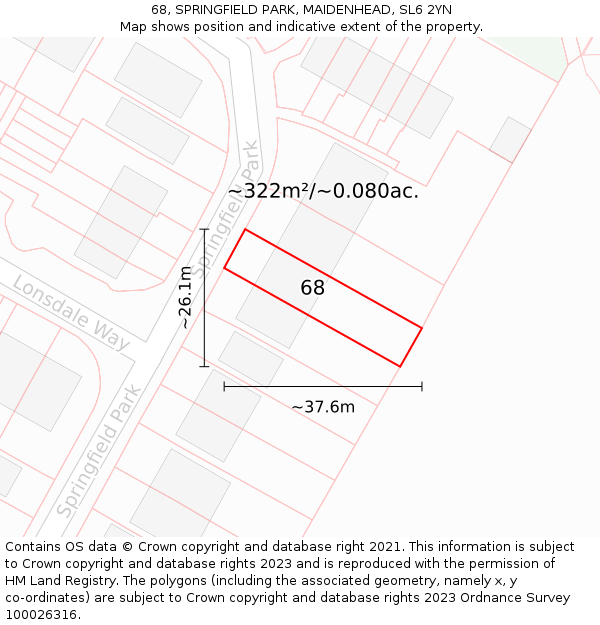 68, SPRINGFIELD PARK, MAIDENHEAD, SL6 2YN: Plot and title map