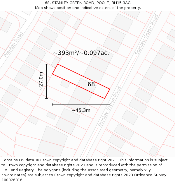 68, STANLEY GREEN ROAD, POOLE, BH15 3AG: Plot and title map