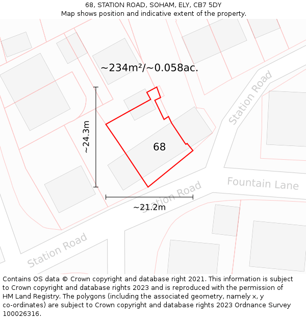 68, STATION ROAD, SOHAM, ELY, CB7 5DY: Plot and title map