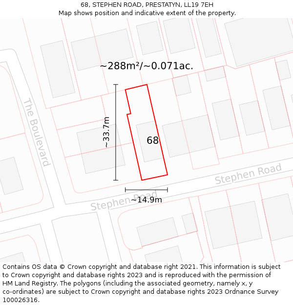 68, STEPHEN ROAD, PRESTATYN, LL19 7EH: Plot and title map