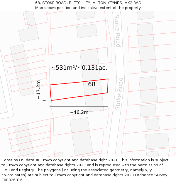 68, STOKE ROAD, BLETCHLEY, MILTON KEYNES, MK2 3AD: Plot and title map