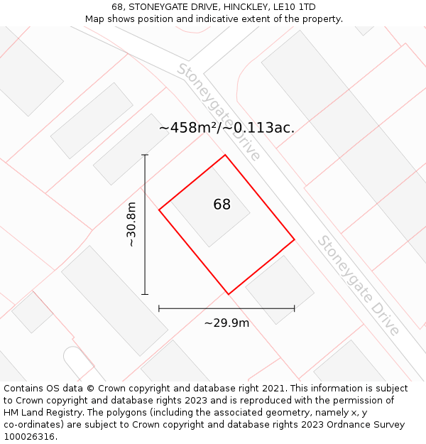 68, STONEYGATE DRIVE, HINCKLEY, LE10 1TD: Plot and title map