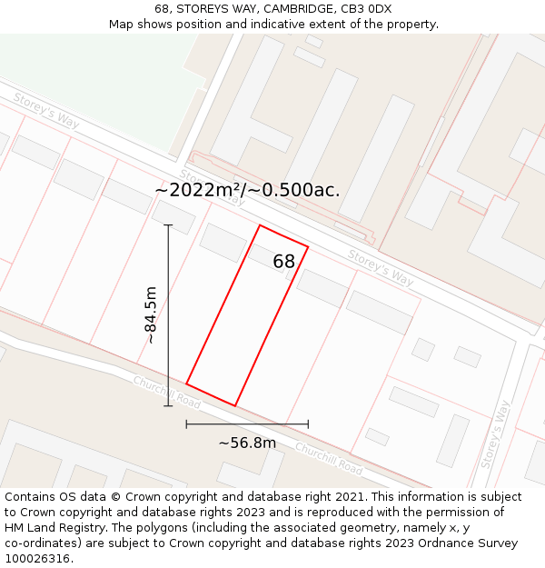 68, STOREYS WAY, CAMBRIDGE, CB3 0DX: Plot and title map
