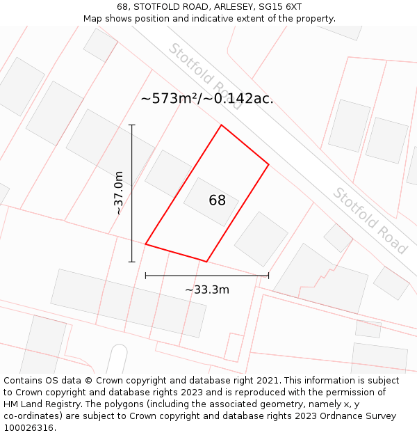 68, STOTFOLD ROAD, ARLESEY, SG15 6XT: Plot and title map