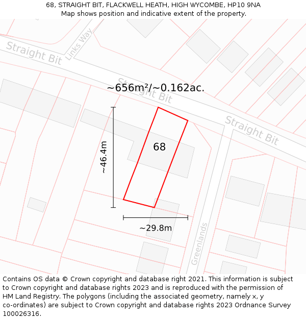 68, STRAIGHT BIT, FLACKWELL HEATH, HIGH WYCOMBE, HP10 9NA: Plot and title map