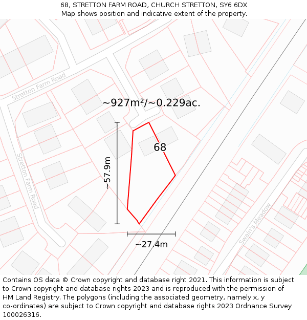 68, STRETTON FARM ROAD, CHURCH STRETTON, SY6 6DX: Plot and title map