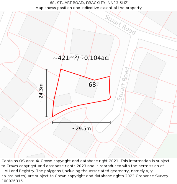 68, STUART ROAD, BRACKLEY, NN13 6HZ: Plot and title map