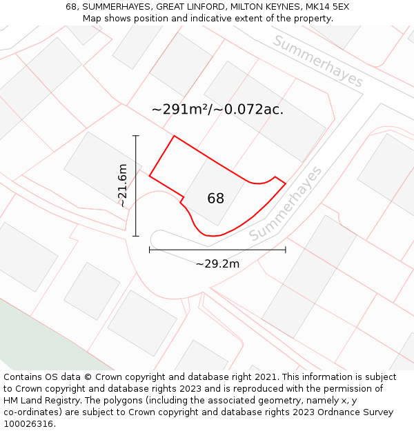 68, SUMMERHAYES, GREAT LINFORD, MILTON KEYNES, MK14 5EX: Plot and title map